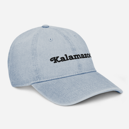 'Kalamazoo' Denim Baseball Cap | White/Black Embroidery