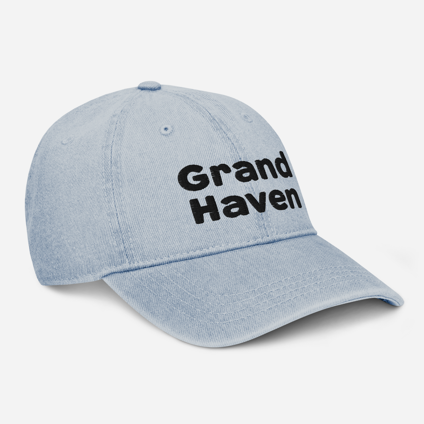 'Grand Haven' Denim Baseball Cap | White/Black Embroidery