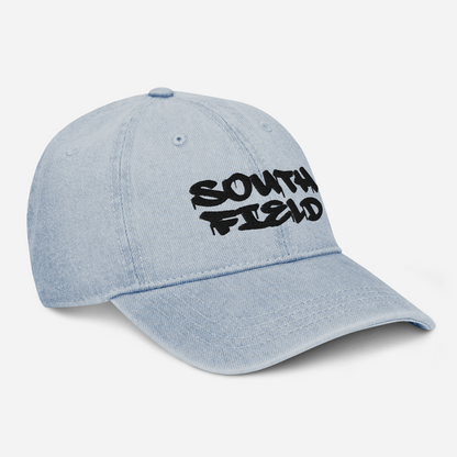 'Southfield' Denim Baseball Cap | White/Black Embroidery