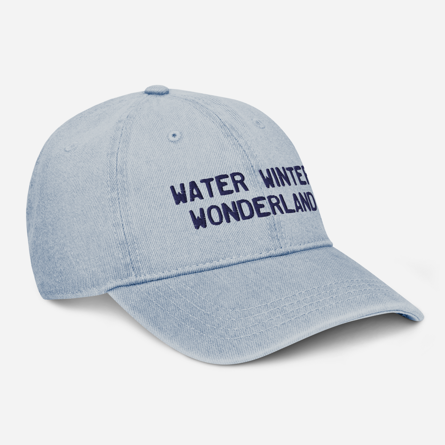 Michigan 'Water Winter Wonderland' Denim Baseball Cap (Licence Plate Font) | White/Navy Embroidery