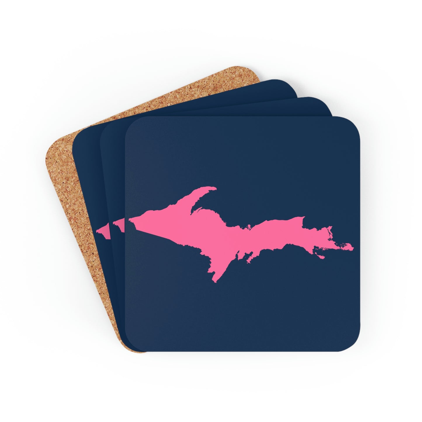 Michigan Upper Peninsula Coaster Set (Navy w/ Pink UP Outline) | Corkwood - 4 pack