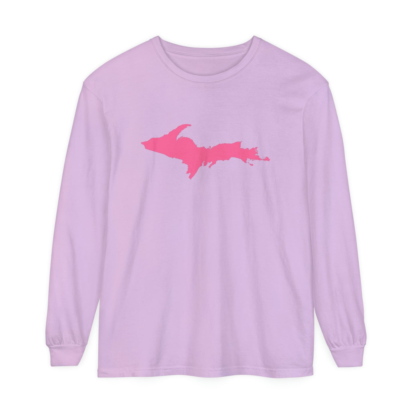 Michigan Upper Peninsula Garment-Dyed T-Shirt (w/ Pink UP Outline) | Unisex Long Sleeve