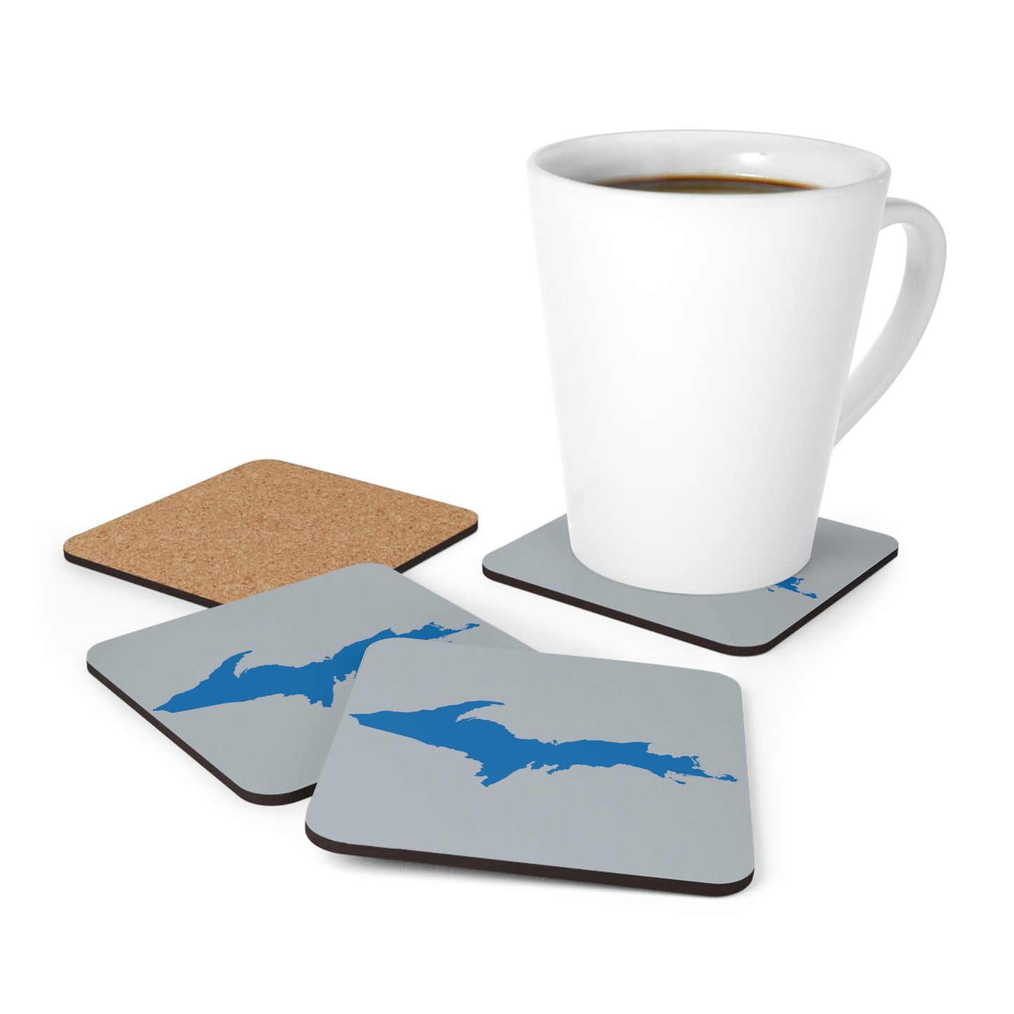 Michigan Upper Peninsula Coaster Set (Silver w/ Azure UP Outline) | Corkwood - 4 pack