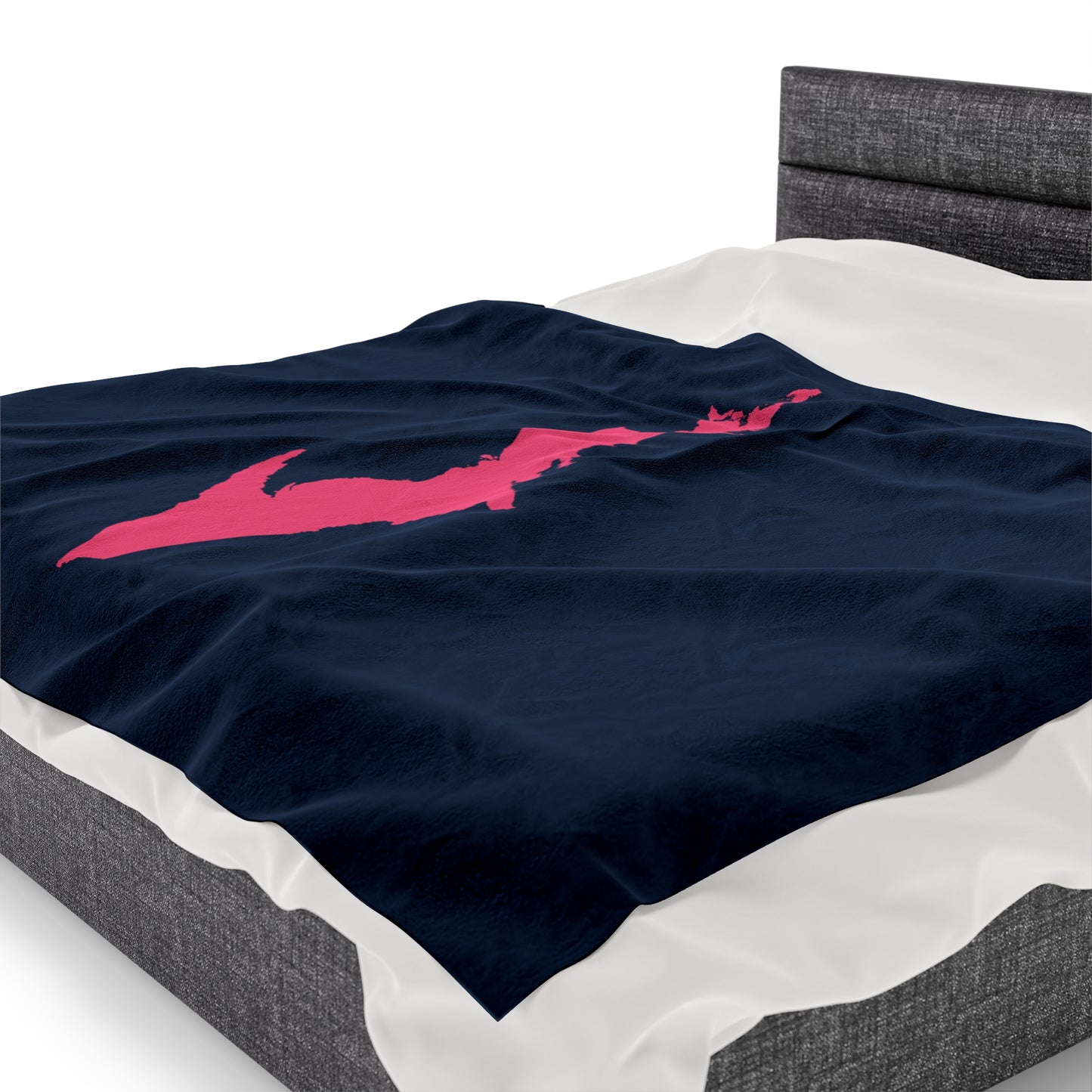 Michigan Upper Peninsula Plush Blanket (w/ Pink UP Outline) | Navy