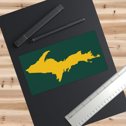 Michigan Upper Peninsula Bumper Sticker (w/ Gold UP Outline) | Green Background