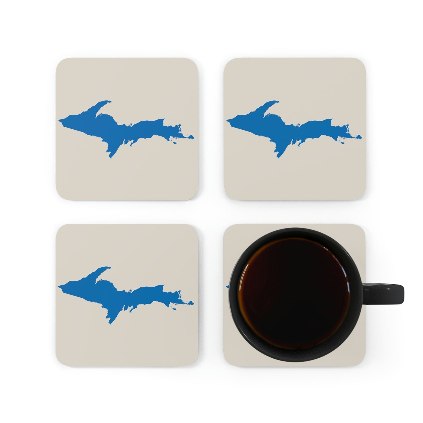 Michigan Upper Peninsula Coaster Set (Canvas Color w/ Azure UP Outline) | Corkwood - 4 pack