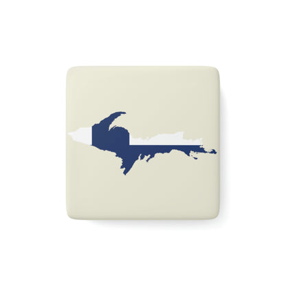 Michigan Upper Peninsula Porcelain Magnet (Ivory Color w/ UP Finland Flag Outline)