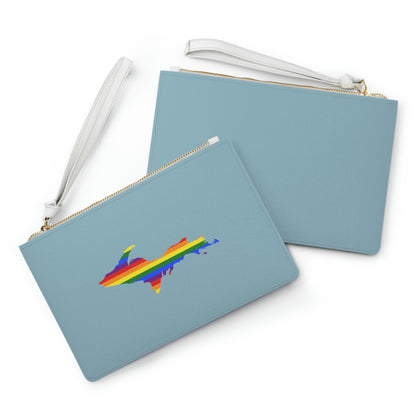 Michigan Upper Peninsula Clutch Bag (Opal Blue w/ UP Pride Flag Outline)