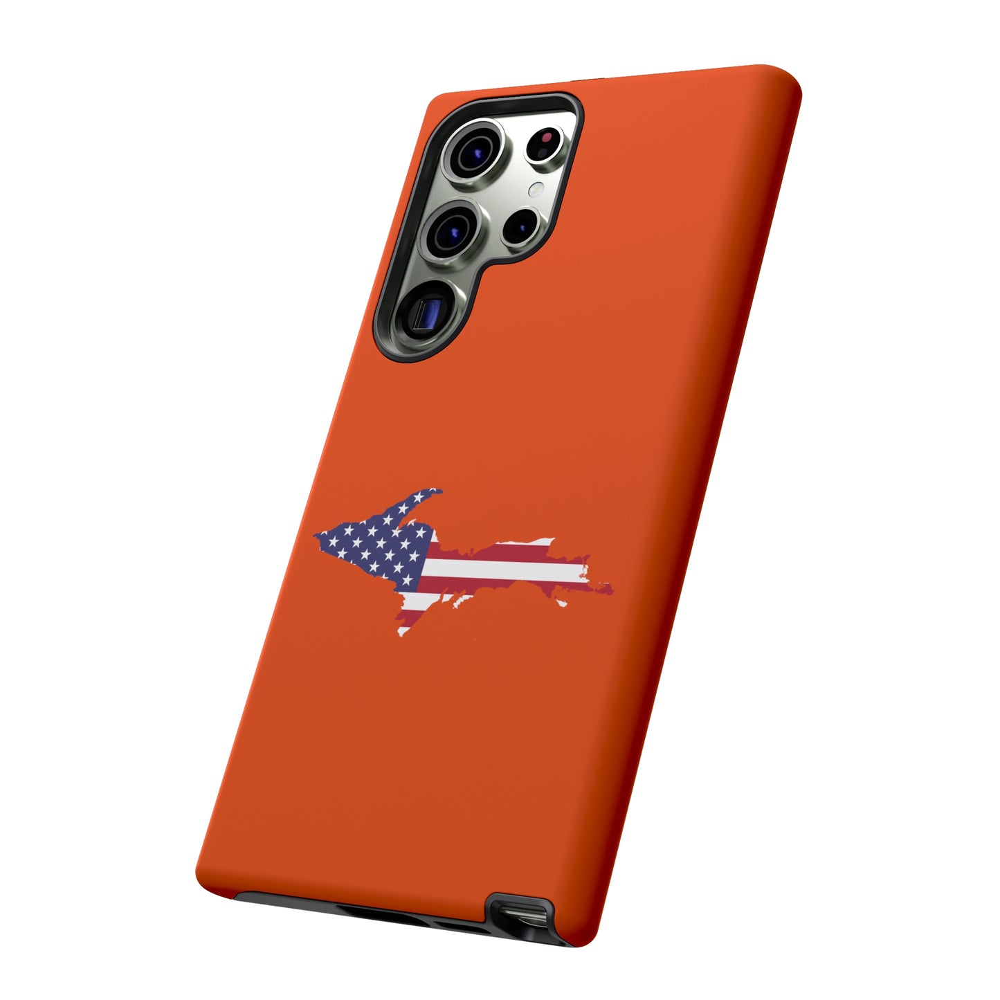 Michigan Upper Peninsula Tough Phone Case (Maple Leaf Orange w/ UP USA Flag Outline) | Samsung & Pixel Android