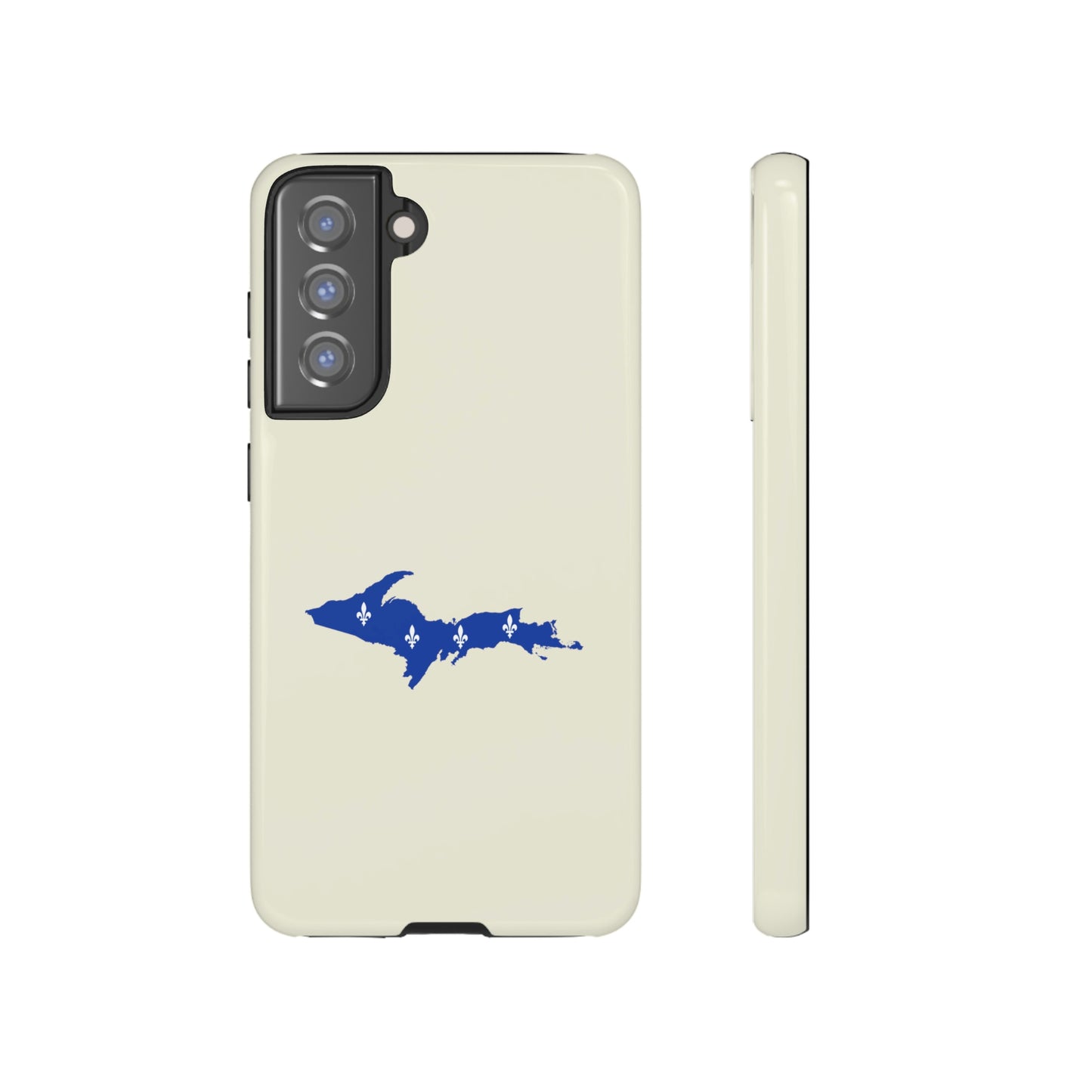 Michigan Upper Peninsula Tough Phone Case (Ivory Color w/ UP Quebec Flag Outline) | Samsung & Pixel Android