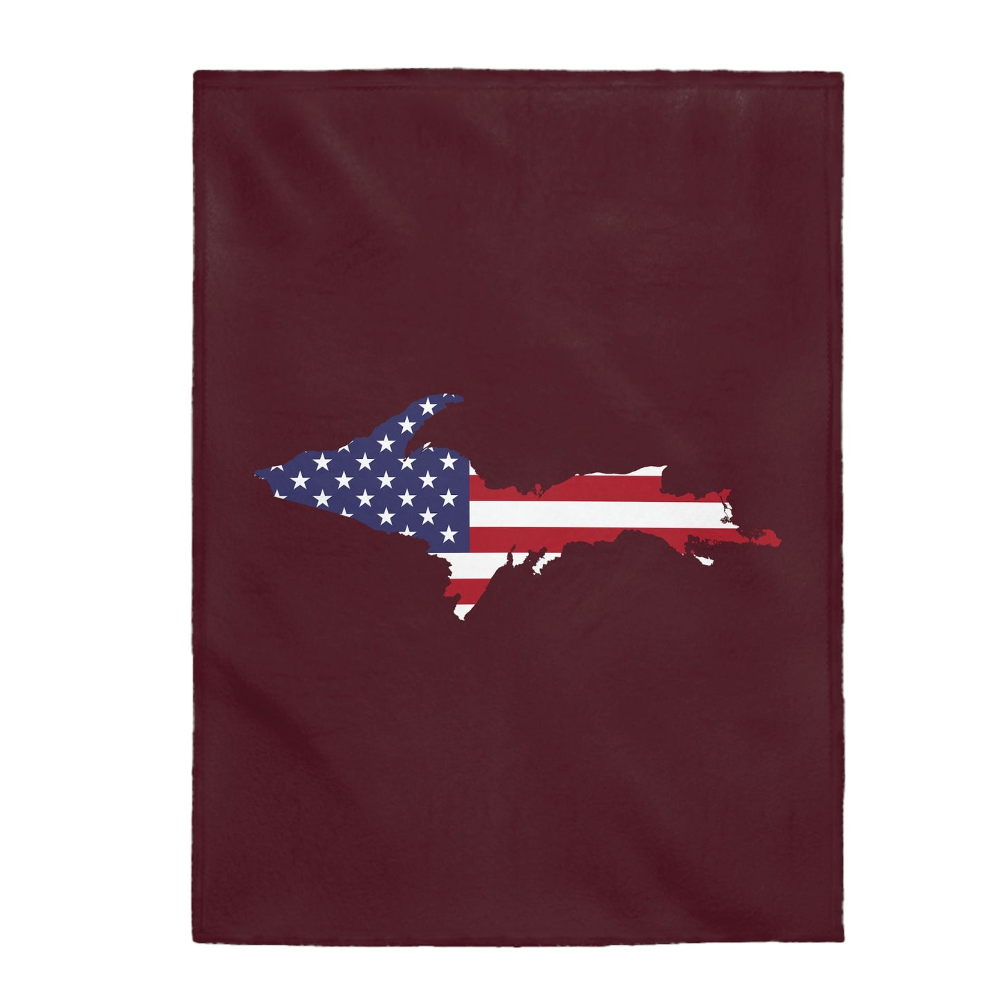 Michigan Upper Peninsula Plush Blanket (w/ UP USA Flag Outline) | Old Mission Burgundy