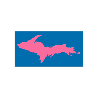 Michigan Upper Peninsula Bumper Sticker (w/ Pink UP Outline) | Azure Background