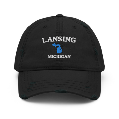 'Lansing Michigan' Distressed Dad Hat (w/ Michigan Outline)