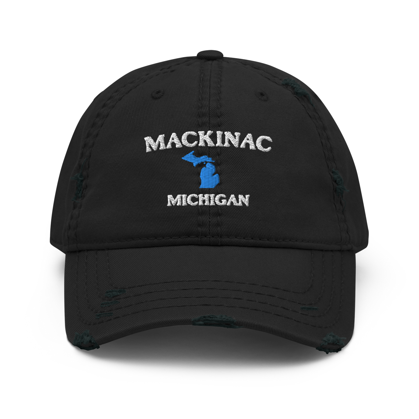 'Mackinac Michigan' Distressed Dad Hat (w/ Michigan Outline)