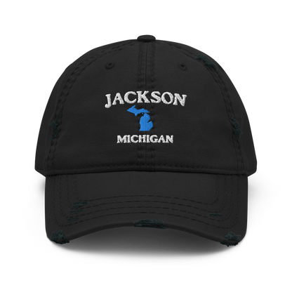 'Jackson Michigan' Distressed Dad Hat (w/ Michigan Outline)