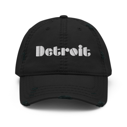 'Detroit' Distressed Dad Hat | White/Black Embroidery