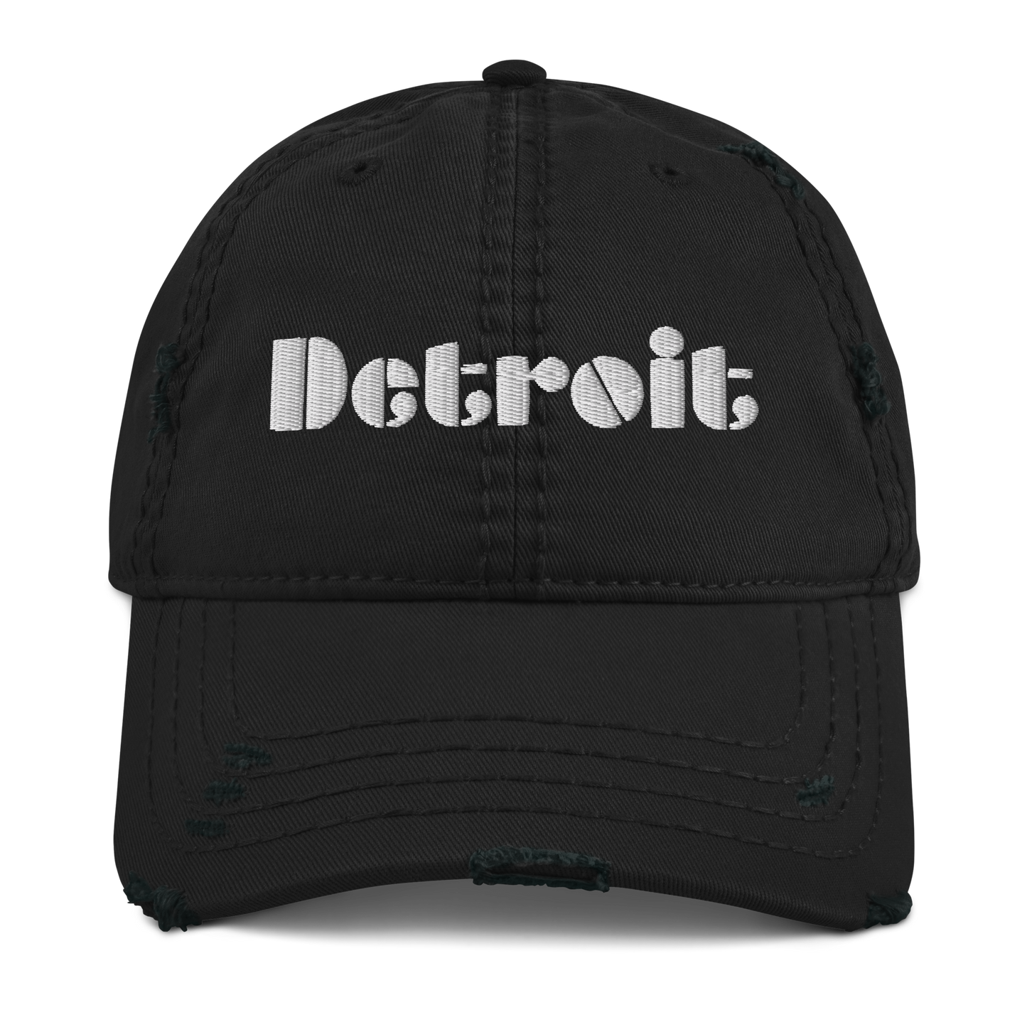 'Detroit' Distressed Dad Hat | White/Black Embroidery