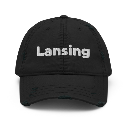 'Lansing' Distressed Dad Hat | White/Black Embroidery