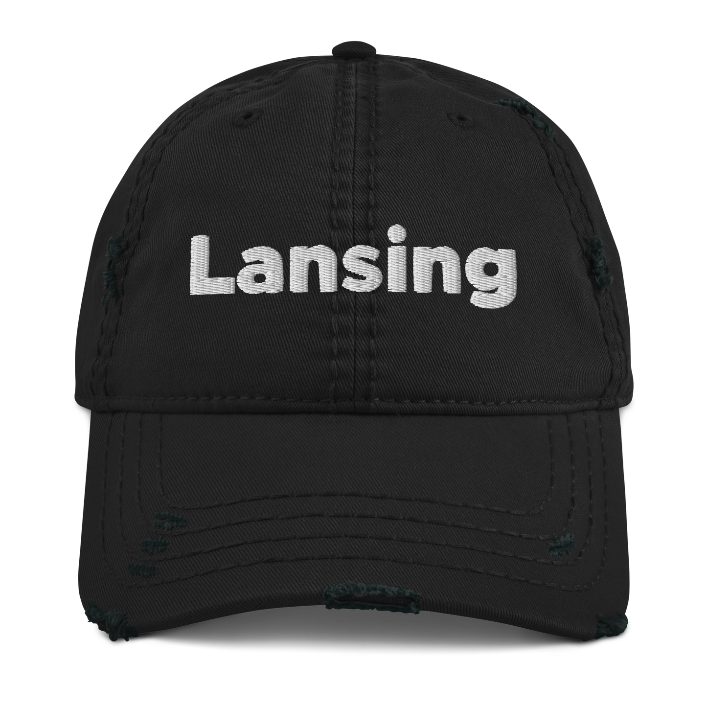 'Lansing' Distressed Dad Hat | White/Black Embroidery