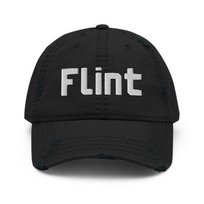 'Flint' Distressed Dad Hat | White/Black Embroidery