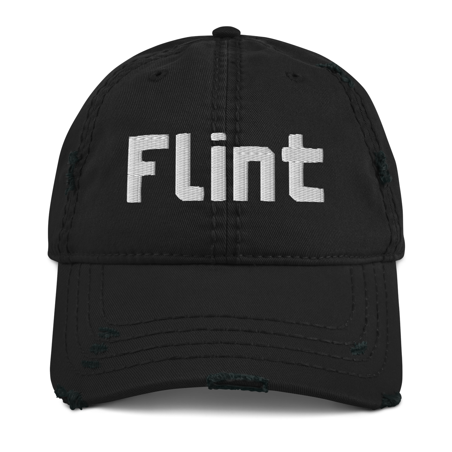 'Flint' Distressed Dad Hat | White/Black Embroidery