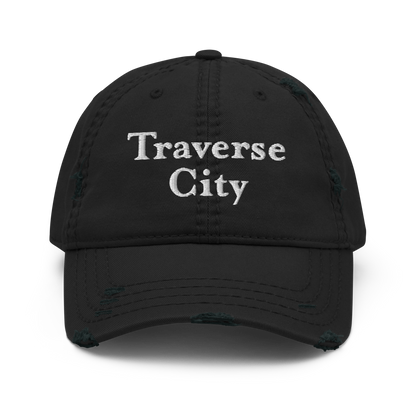 'Traverse City' Distressed Dad Hat | White/Navy Embroidery