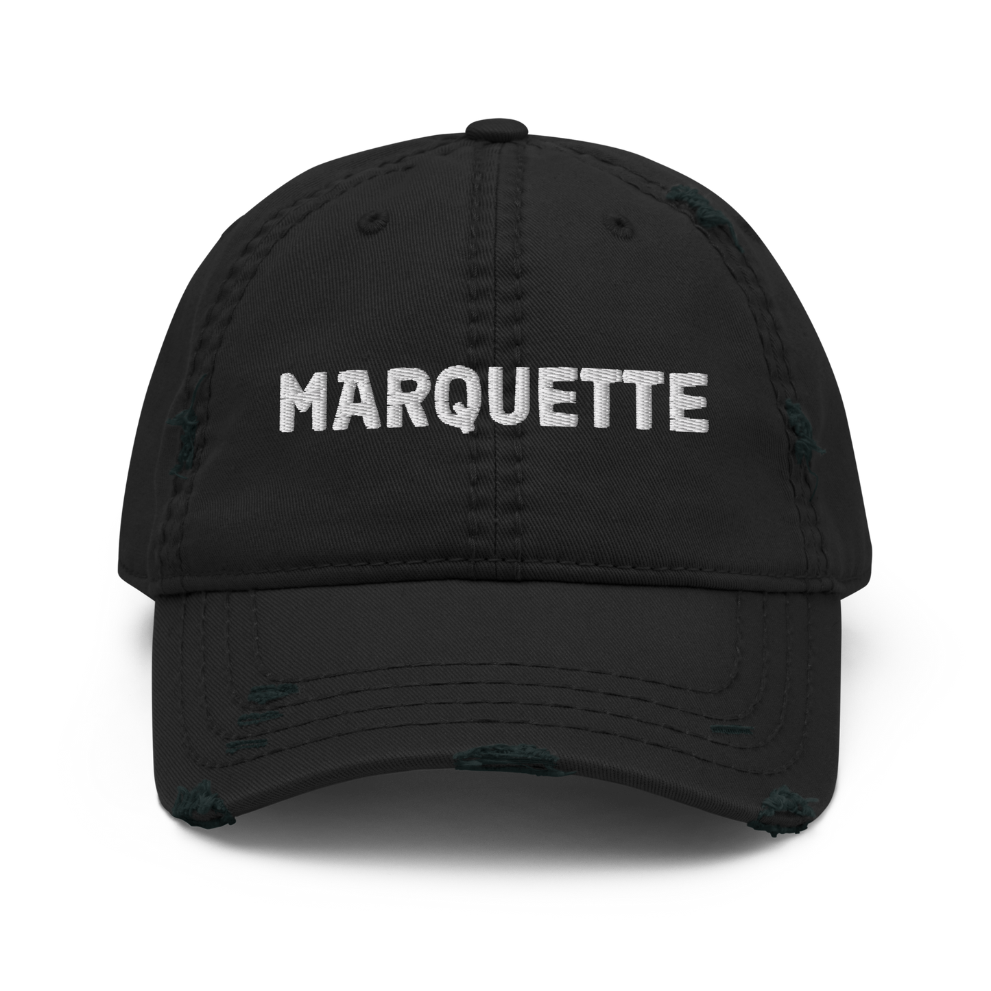 'Marquette' Distressed Dad Hat | White/Black Embroidery