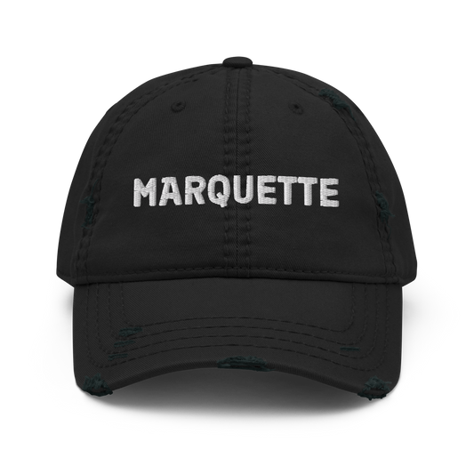 'Marquette' Distressed Dad Hat | White/Black Embroidery