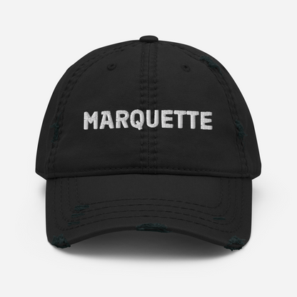 'Marquette' Distressed Dad Hat | White/Black Embroidery