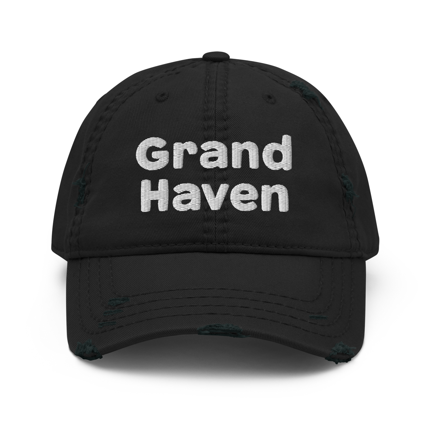 'Grand Haven' Distressed Dad Hat | White/Navy Embroidery