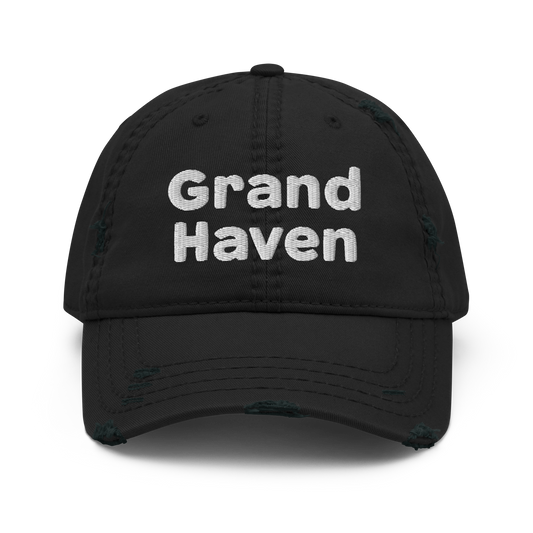 'Grand Haven' Distressed Dad Hat | White/Navy Embroidery