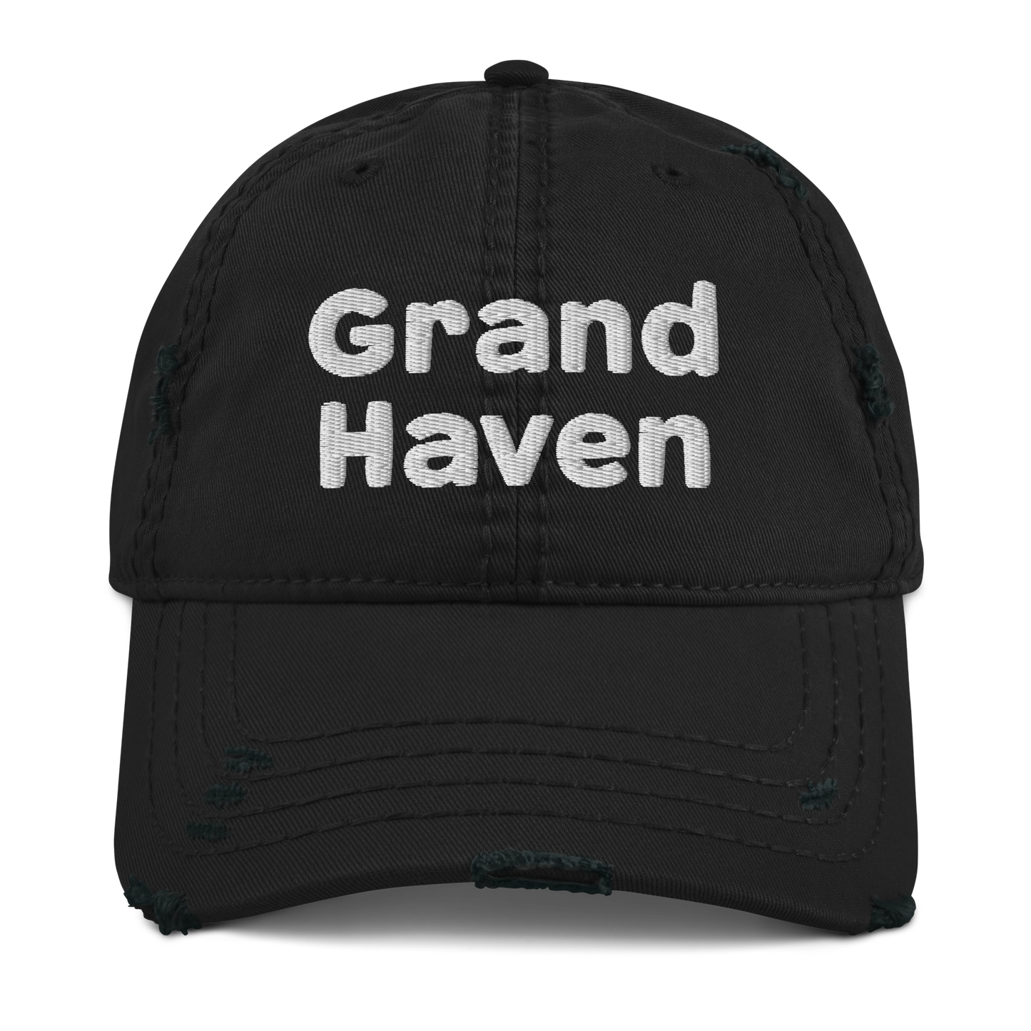 'Grand Haven' Distressed Dad Hat | White/Navy Embroidery