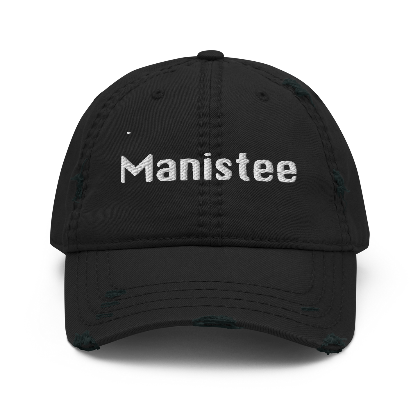 'Manistee' Distressed Dad Hat | White/Black Embroidery