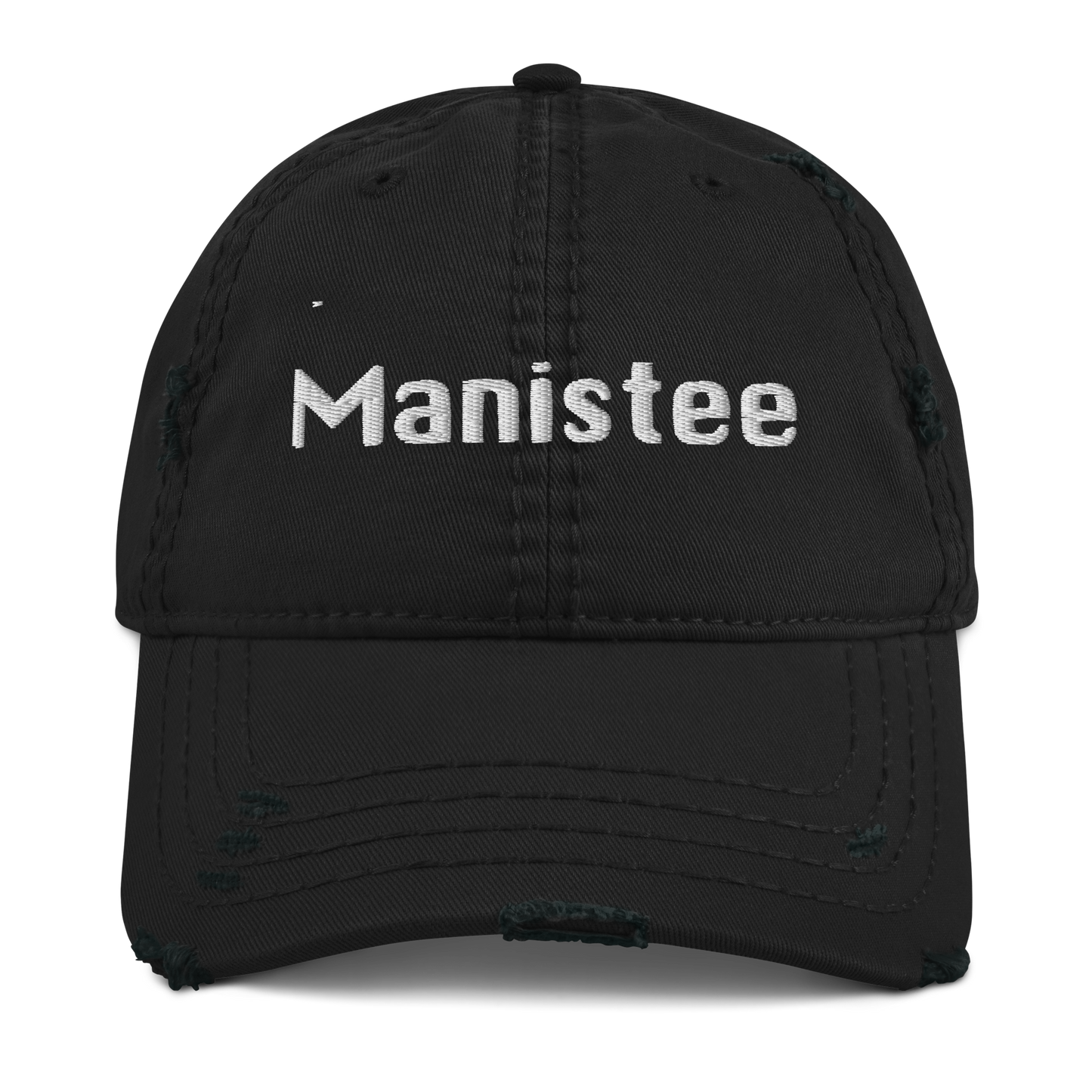 'Manistee' Distressed Dad Hat | White/Black Embroidery