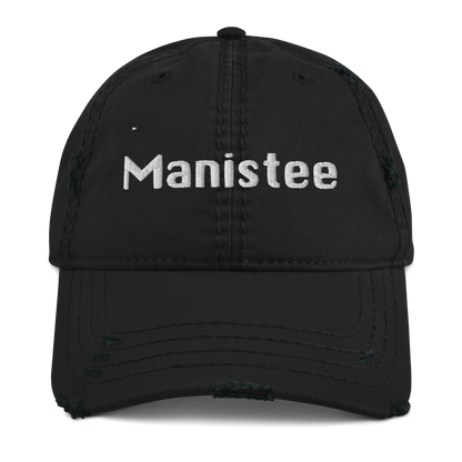 'Manistee' Distressed Dad Hat | White/Black Embroidery