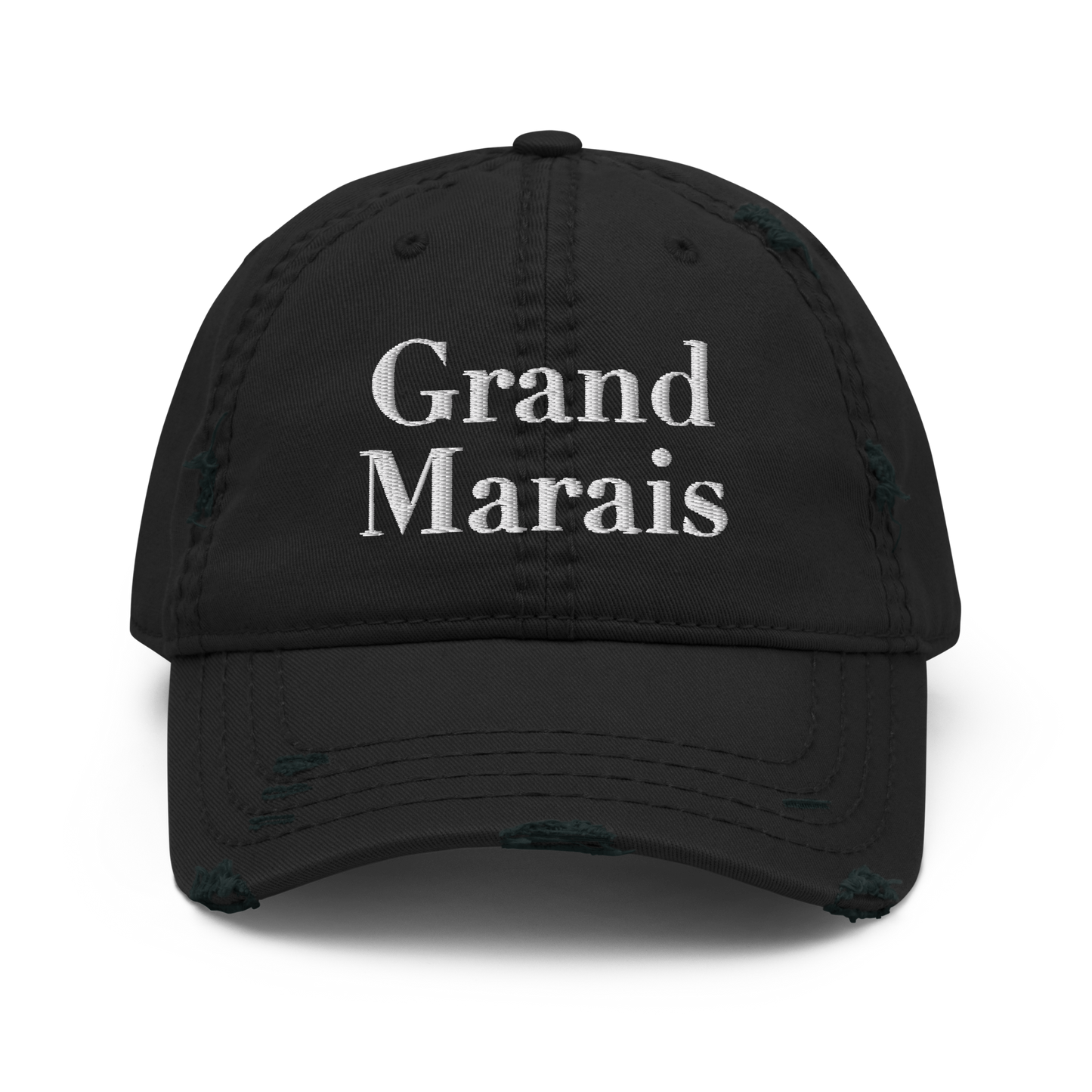 'Grand Marais' Distressed Dad Hat | White/Black Embroidery