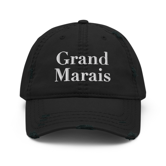 'Grand Marais' Distressed Dad Hat | White/Black Embroidery