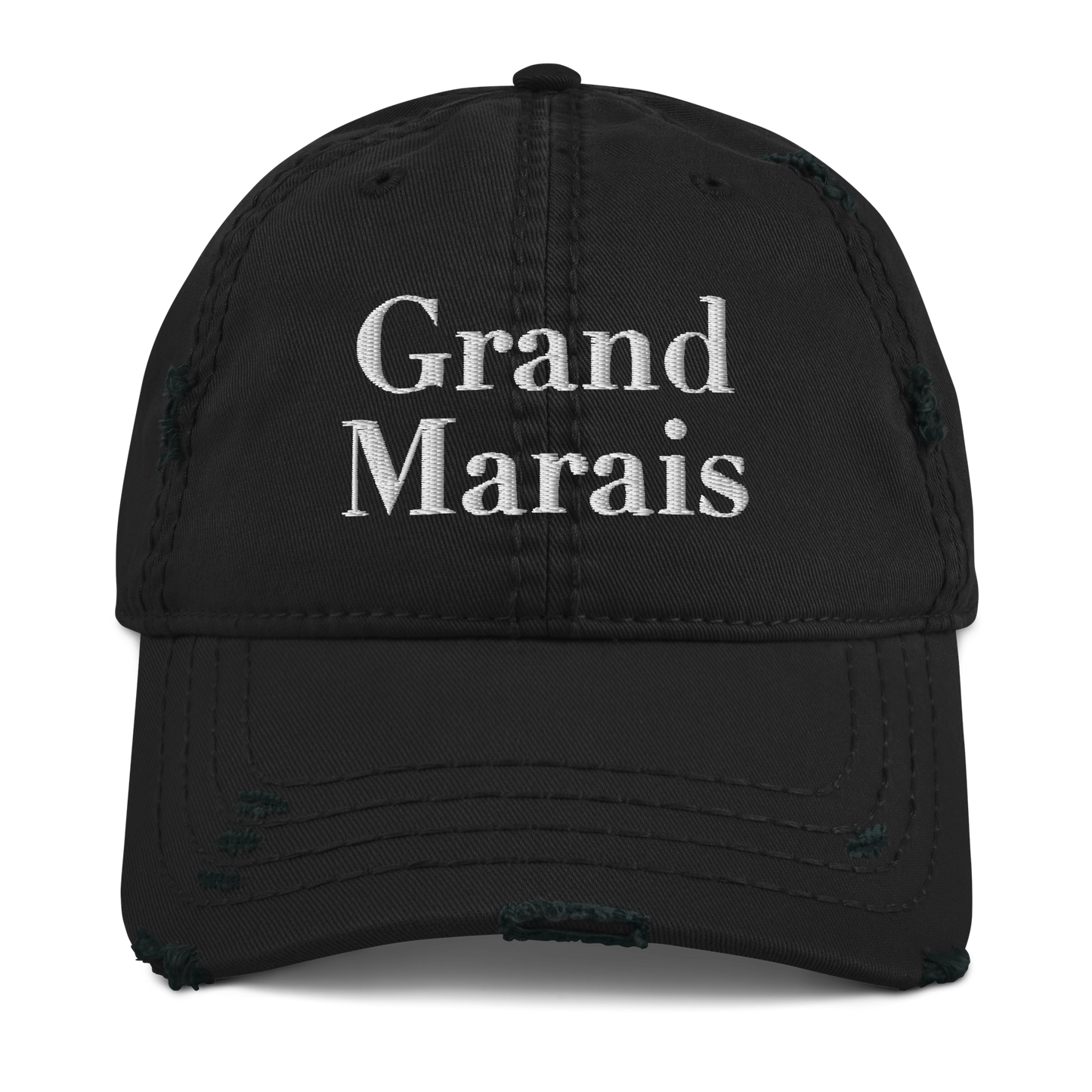 'Grand Marais' Distressed Dad Hat | White/Black Embroidery