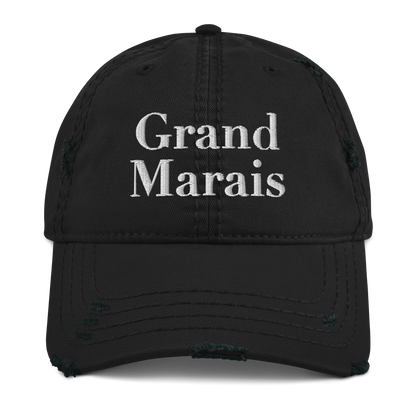 'Grand Marais' Distressed Dad Hat | White/Black Embroidery