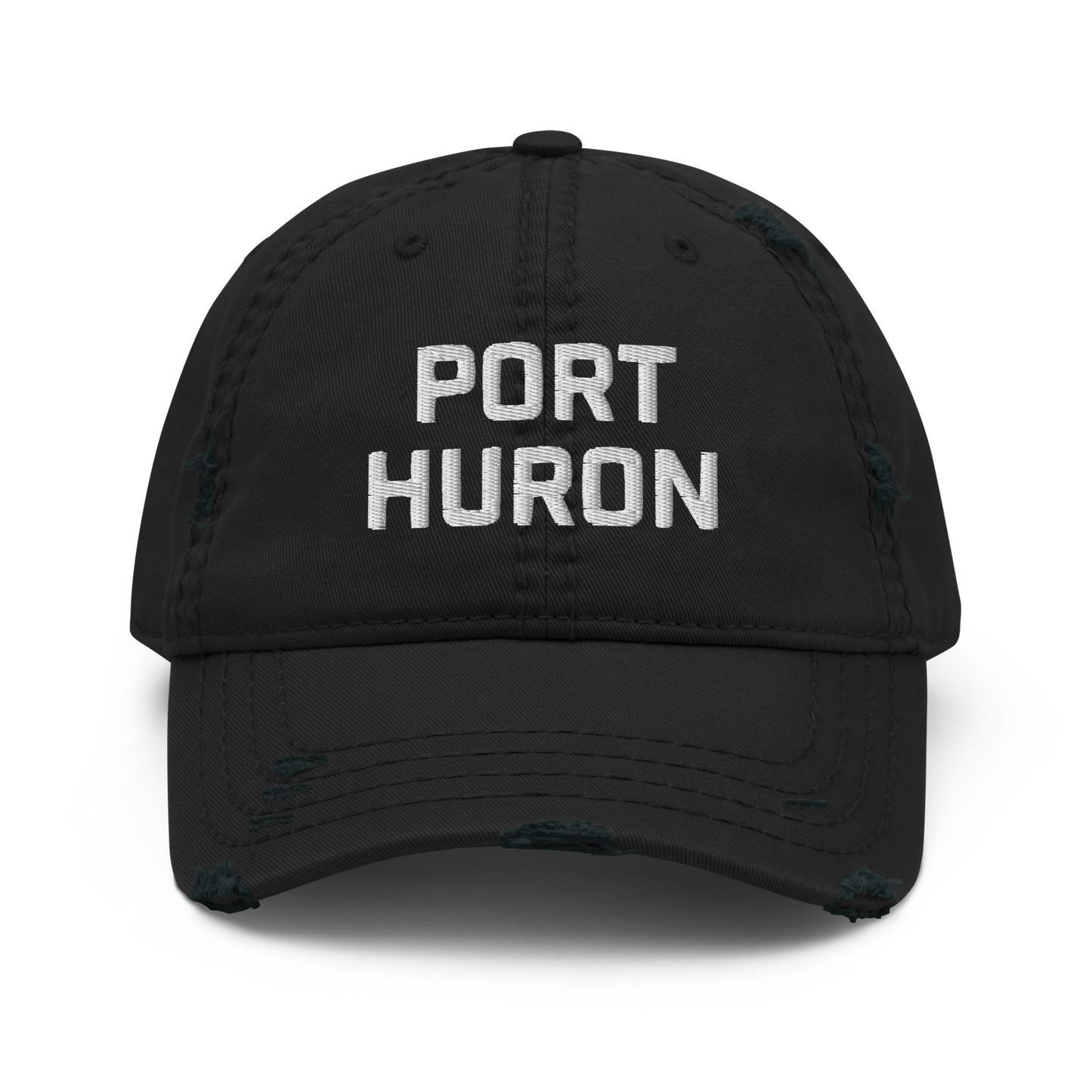 'Port Huron' Distressed Dad Hat | White/Black Embroidery