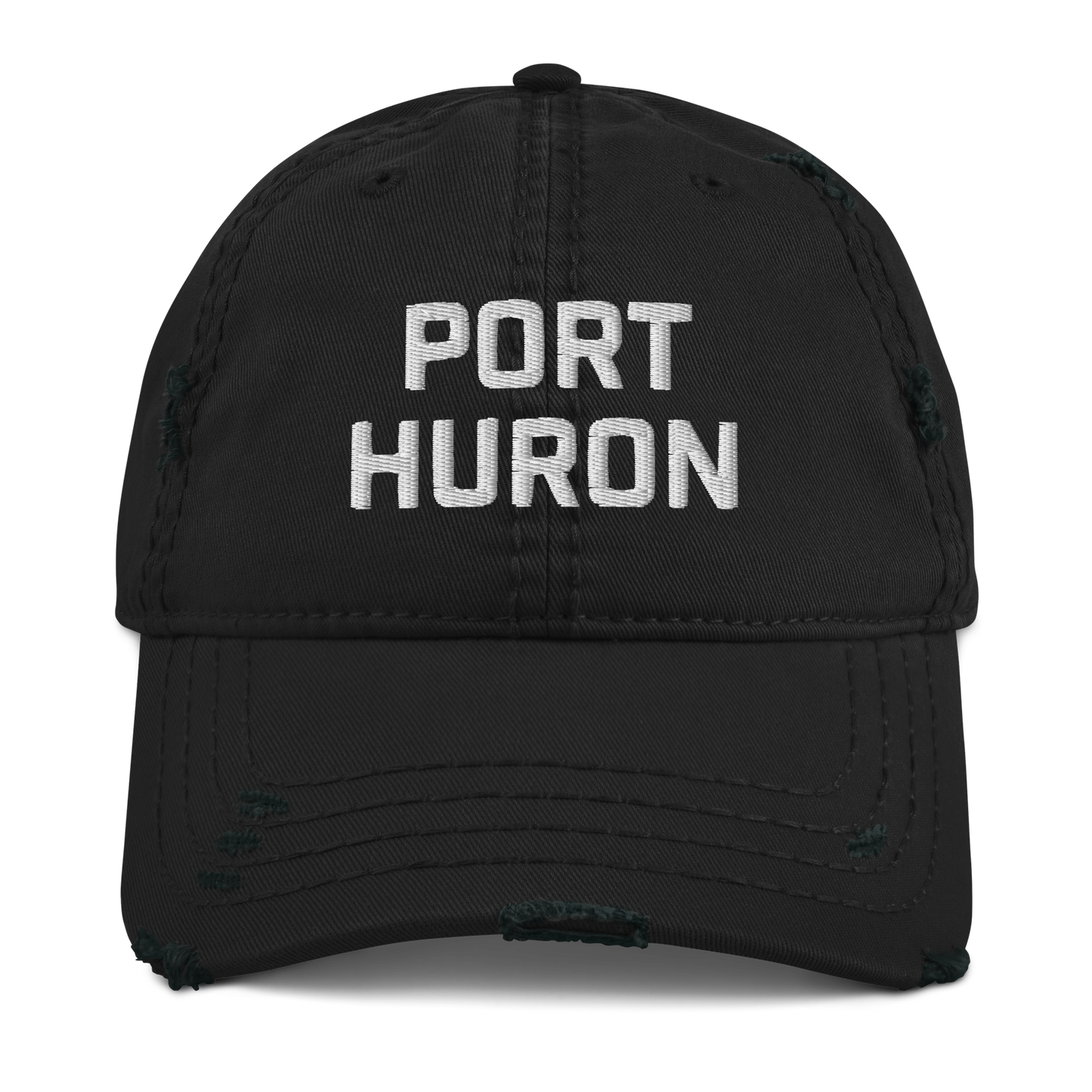 'Port Huron' Distressed Dad Hat | White/Black Embroidery