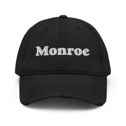 'Monroe' Distressed Dad Hat | White/Black Embroidery