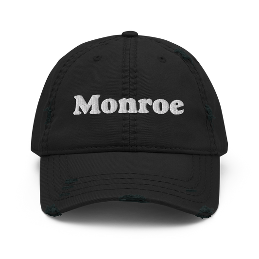 'Monroe' Distressed Dad Hat | White/Black Embroidery