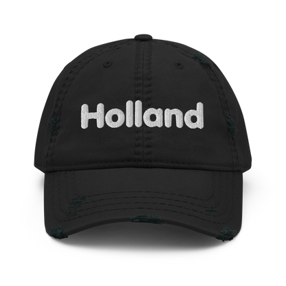 'Holland' Distressed Dad Hat | White/Black Embroidery