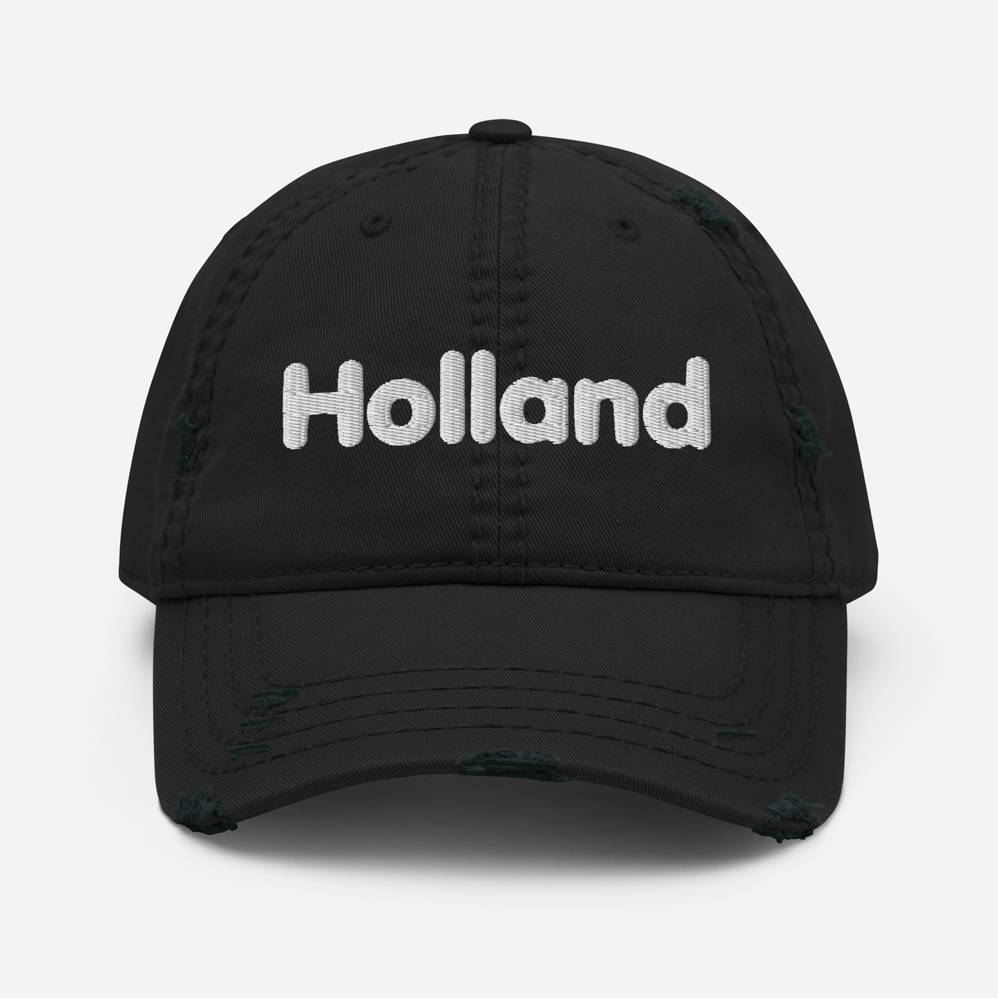 'Holland' Distressed Dad Hat | White/Black Embroidery