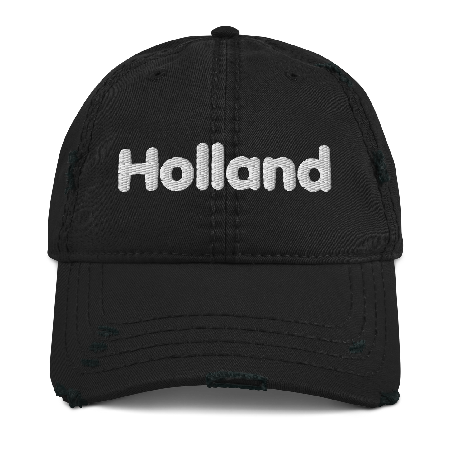 'Holland' Distressed Dad Hat | White/Black Embroidery