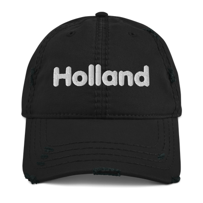 'Holland' Distressed Dad Hat | White/Black Embroidery