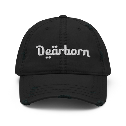 'Dearborn' Distressed Dad Hat | White/Black Embroidery