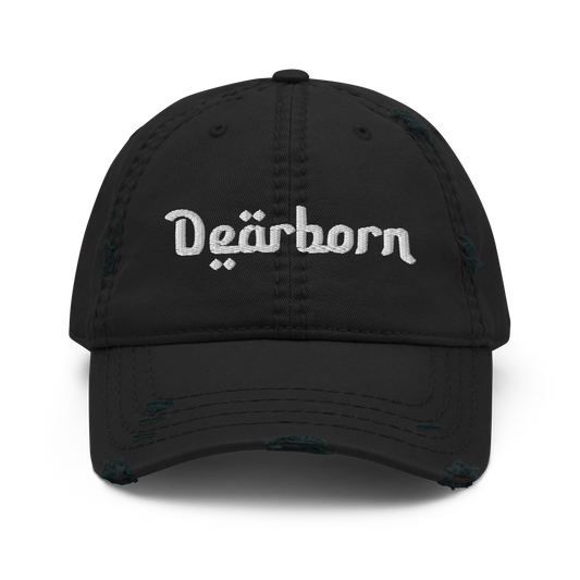 'Dearborn' Distressed Dad Hat | White/Black Embroidery