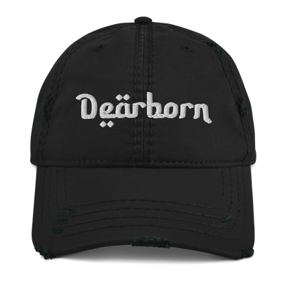 'Dearborn' Distressed Dad Hat | White/Black Embroidery